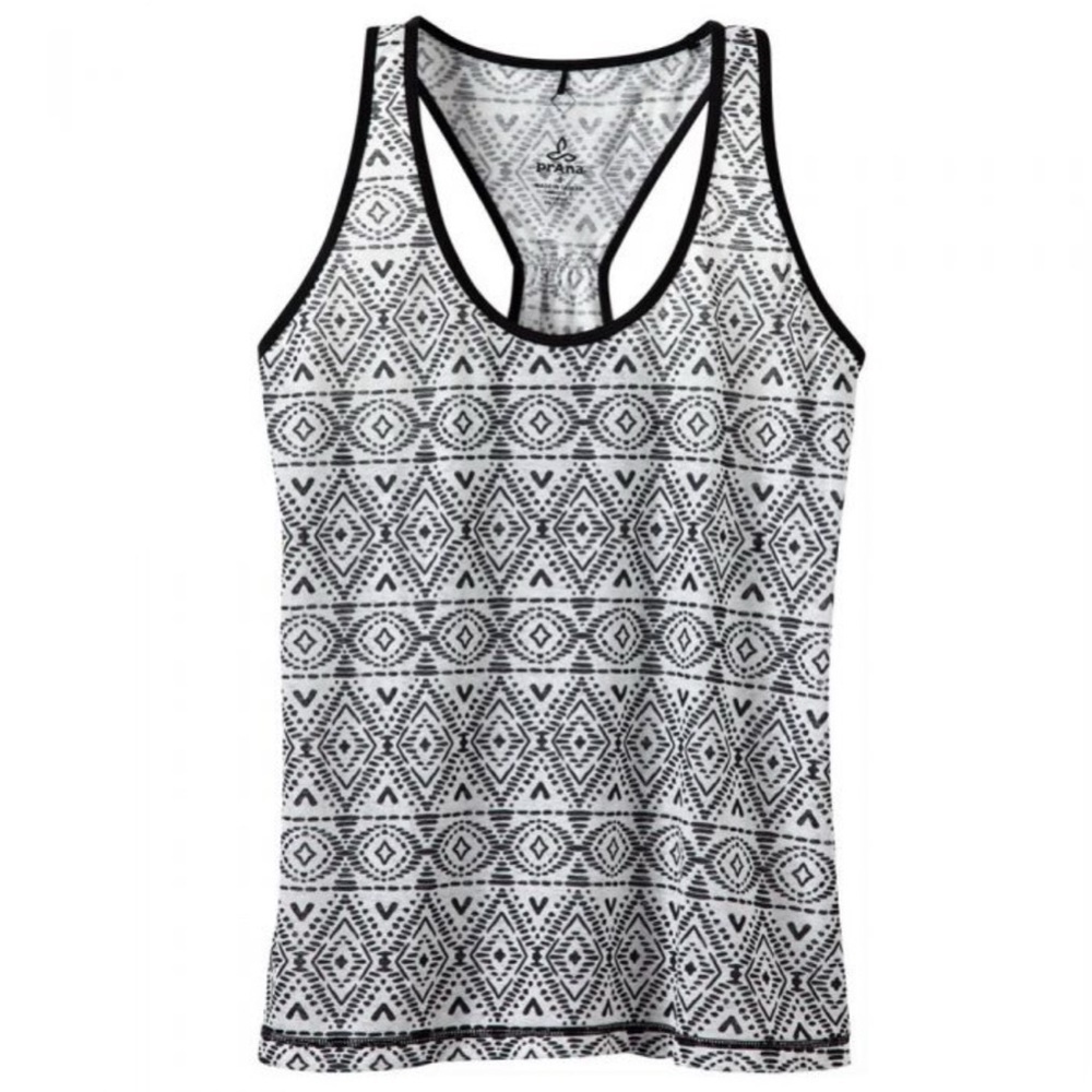 Prana Women’s Luca Printed Racerback Tank Top Black & White Sz M
